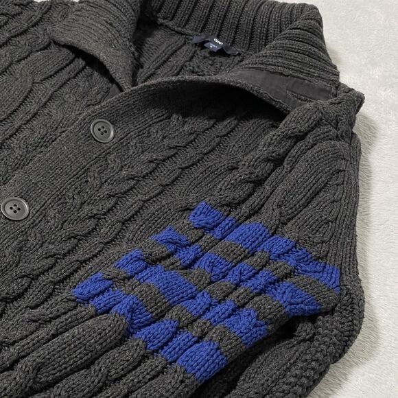 Gap Sweater Mens Small Grey Fisherman Cable Knit Chunky Ribbed Button Front High - Picture 3 of 10